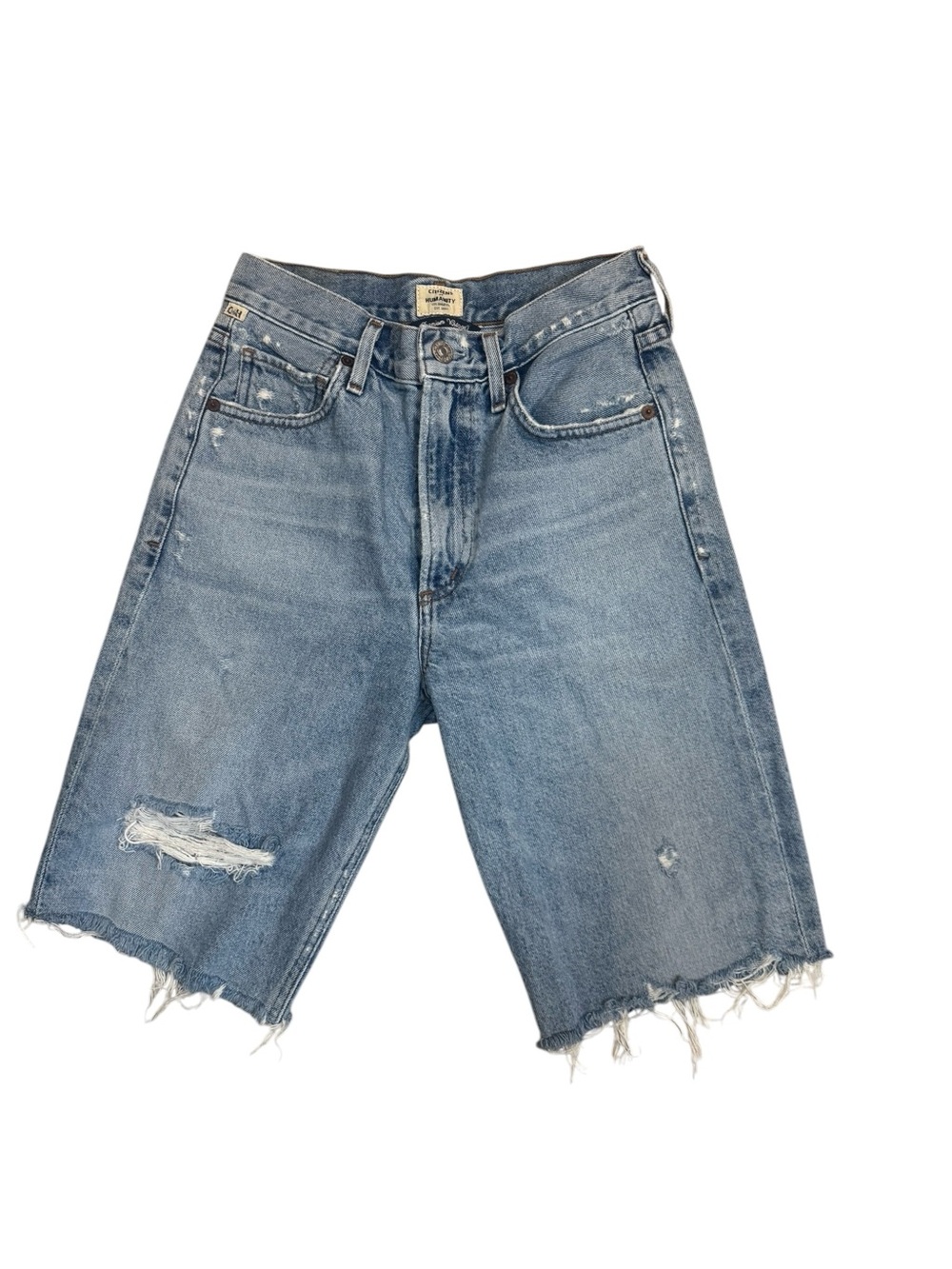 Citizens of Humanity Libby Relaxed Bermuda Shorts 24 Distressed Raw Hem
